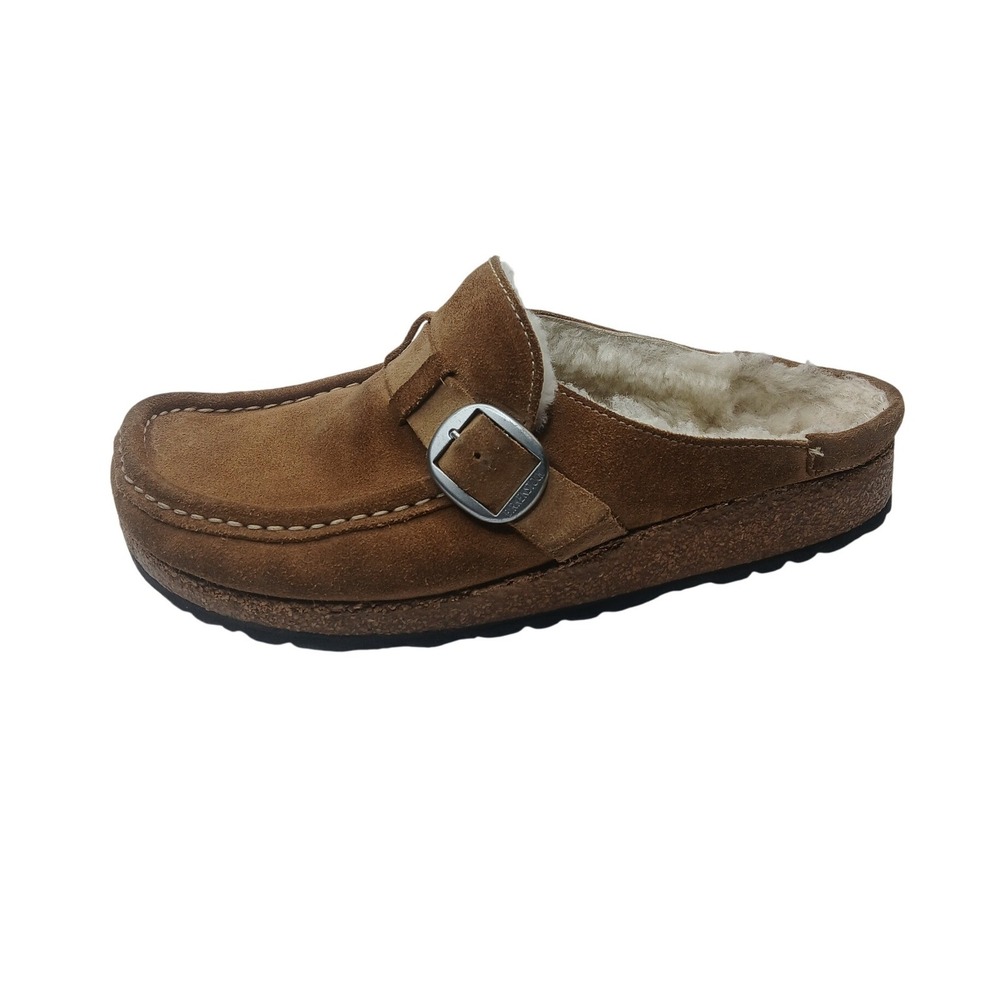 Birkenstock Buckley Clogs Women 38 Brown Suede Shearling Moccasin Mules 072001